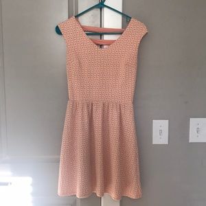 Salmon pink and white printed dress